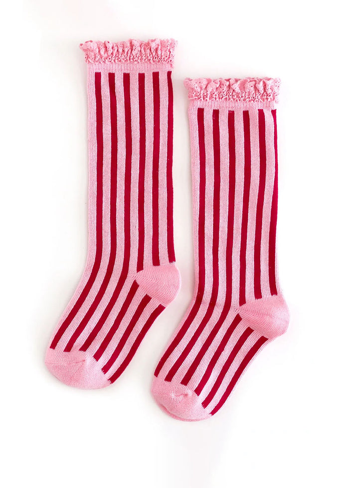 Candy Stripe Lace Top Knee High Socks