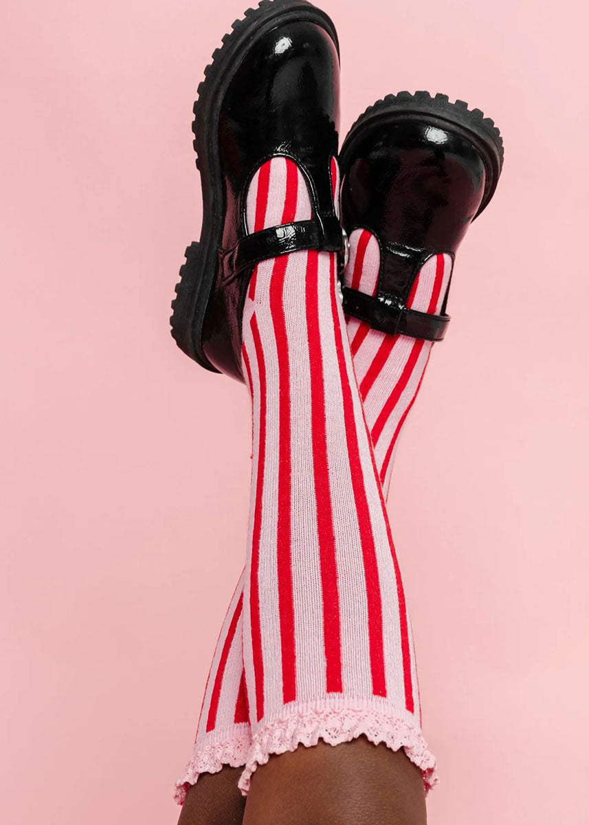Candy Stripe Lace Top Knee High Socks