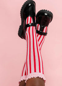 Candy Stripe Lace Top Knee High Socks