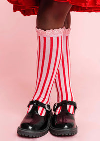 Candy Stripe Lace Top Knee High Socks