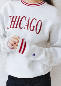 Chicago Champion Striped Rib Crewneck - Cardinal
