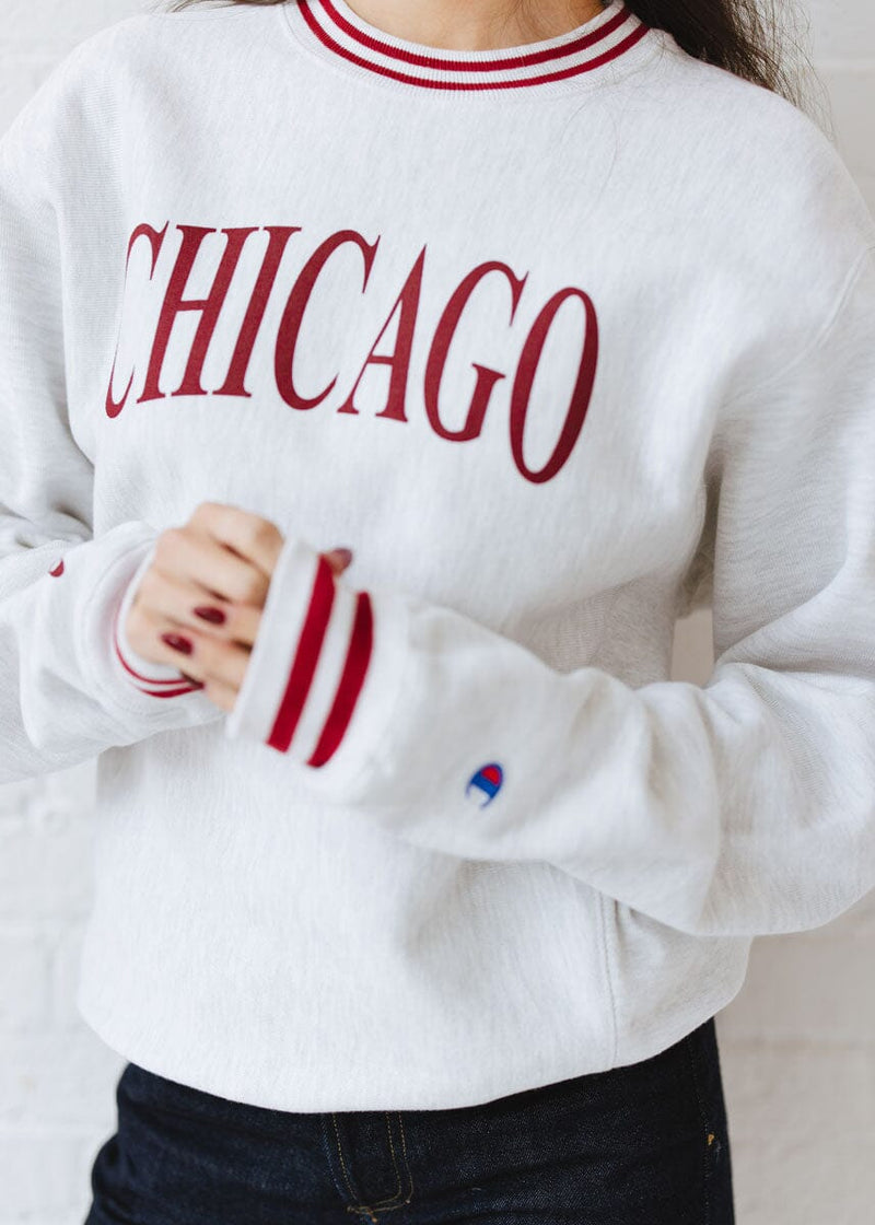 Chicago Champion Striped Rib Crewneck - Cardinal