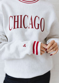 Chicago Champion Striped Rib Crewneck - Cardinal
