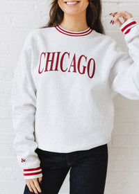 Chicago Champion Striped Rib Crewneck - Cardinal