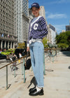 Chicago Striped Cardigan - Navy