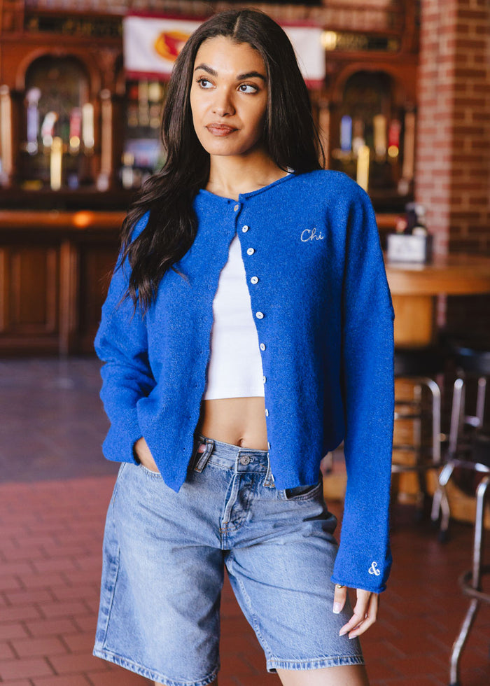 Chi Embroidered Piper Cardigan - Cobalt