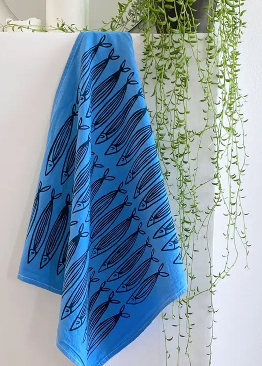 Blue Sardines Tea Towel