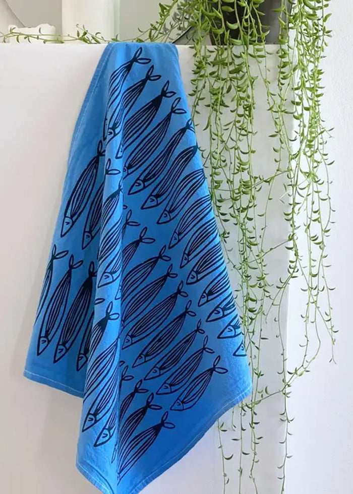 Blue Sardines Tea Towel