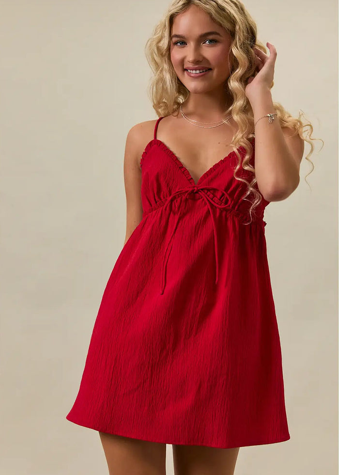 Adaline Ruffle A-Line Mini Dress - Red
