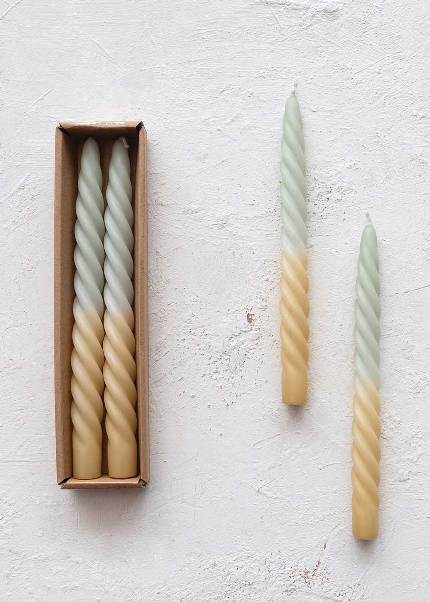 Twisted Taper Candles (Set of 2) - Mint Ombre