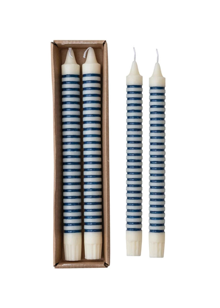 Mini Striped Taper Candles - Blue