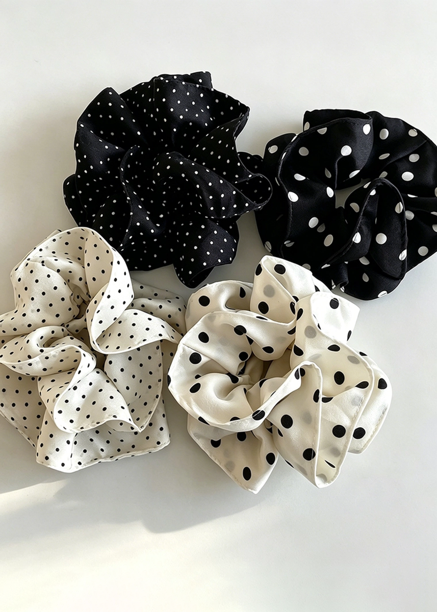 Micro Dot Satin Scrunchie - Black