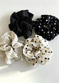 Micro Dot Satin Scrunchie - Black