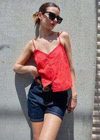 Livi Eyelet Embroidered Tank - Red