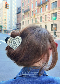 Paisley Heart Claw Clip - Black & White