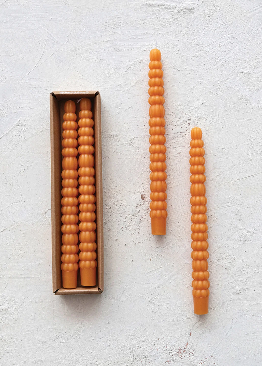 Pumpkin Shaped Taper Candles - Orange