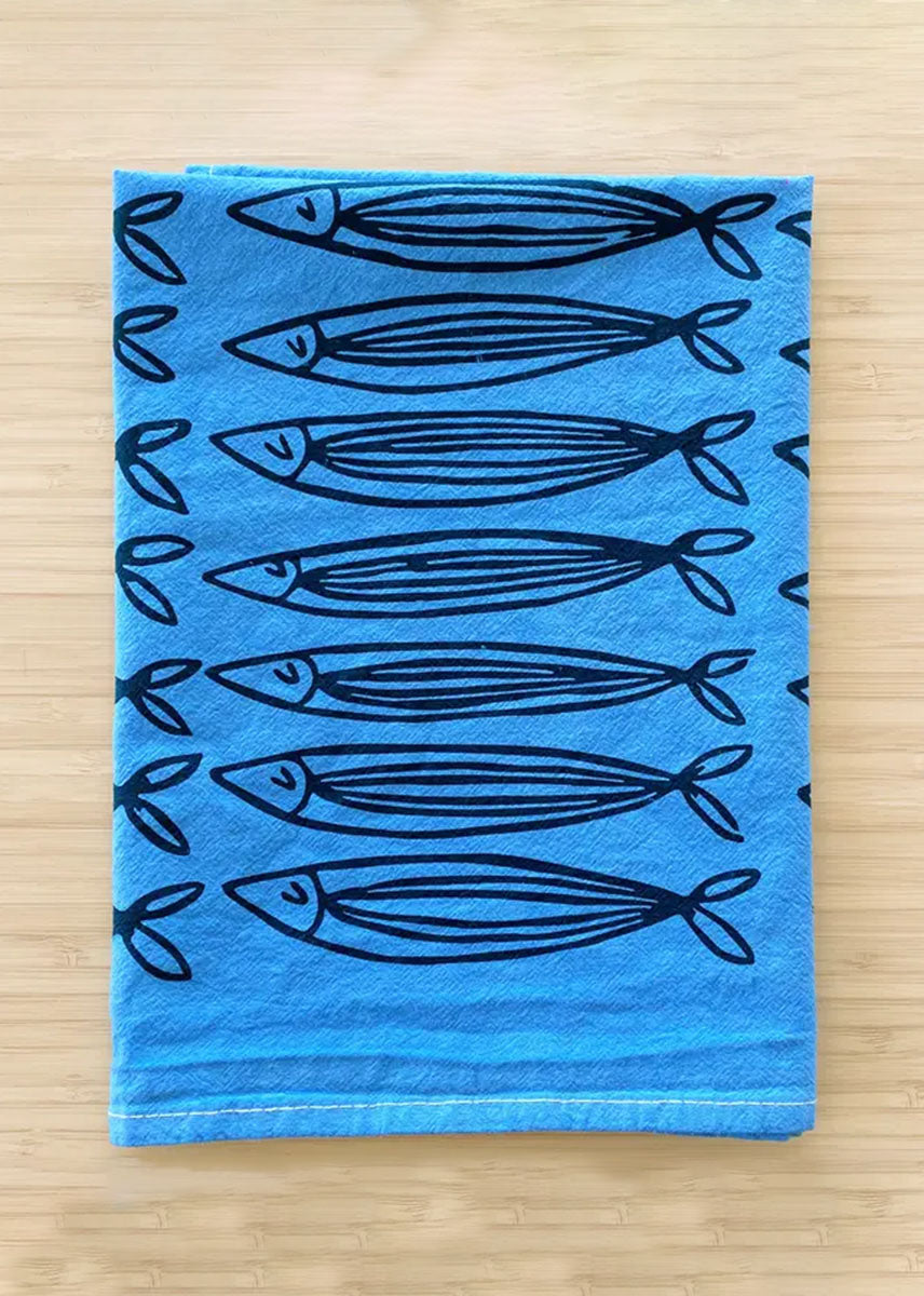 Blue Sardines Tea Towel