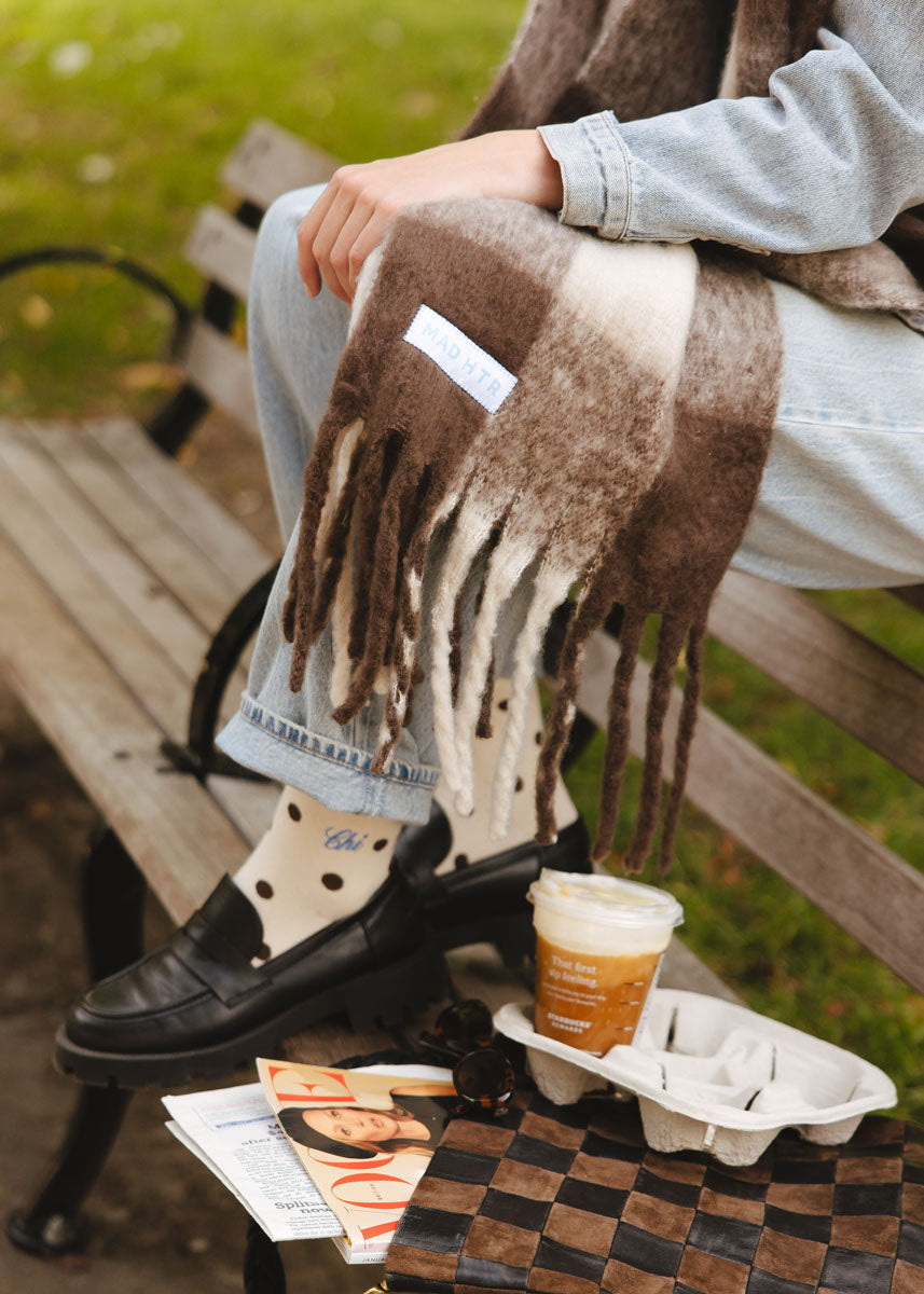 MAD HTR Oversized Blanket Scarf - Espresso & Cream Plaid