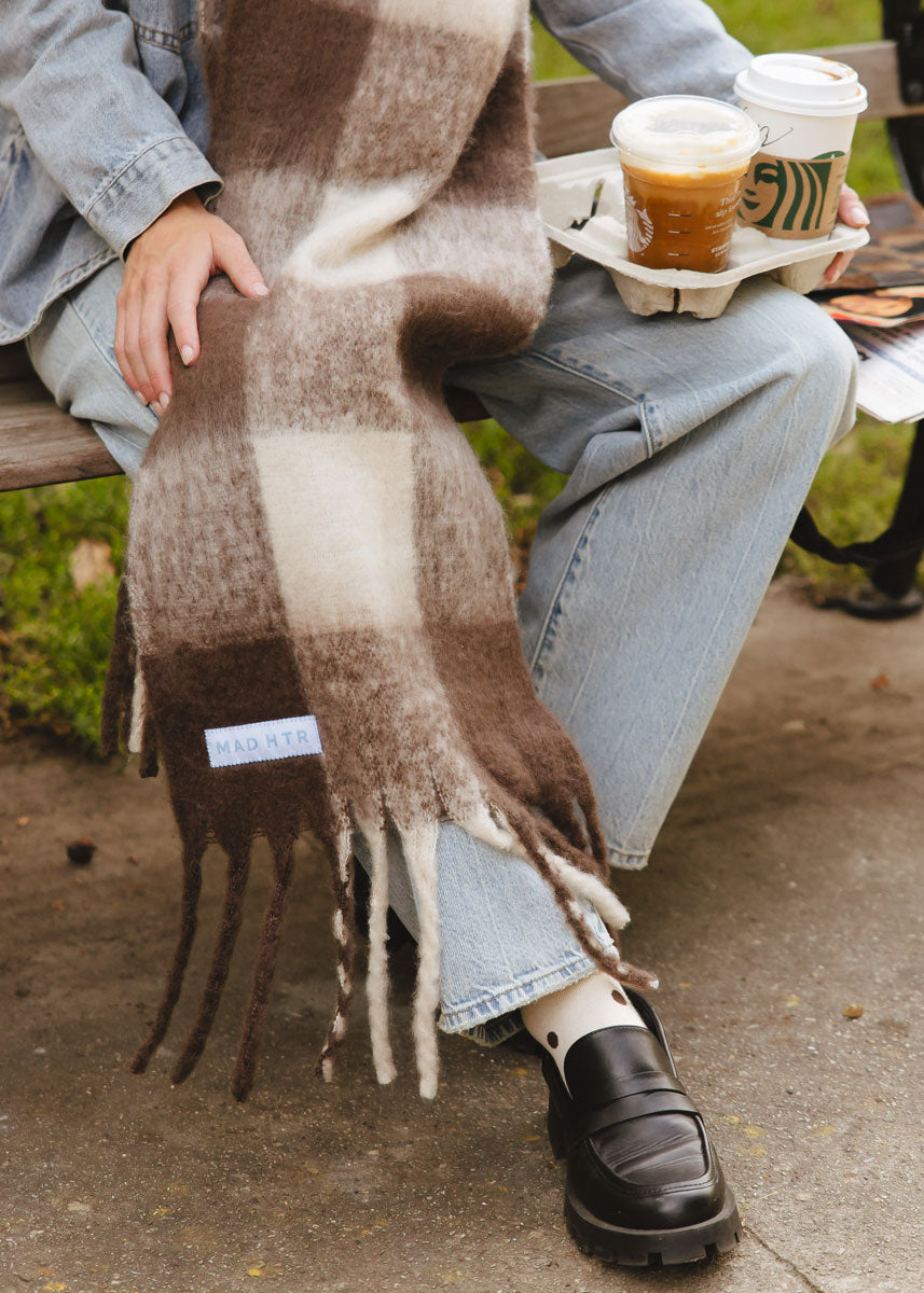 MAD HTR Oversized Blanket Scarf - Espresso & Cream Plaid