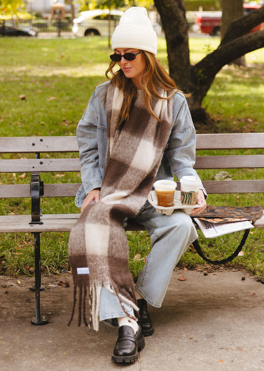 MAD HTR Oversized Blanket Scarf - Espresso & Cream Plaid