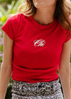 Chi Script Baby Tee - Red & White