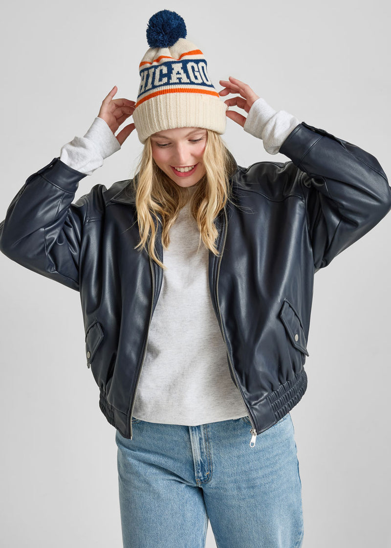 Adult Mad Hatter Chicago Varsity Beanie - Navy & Orange