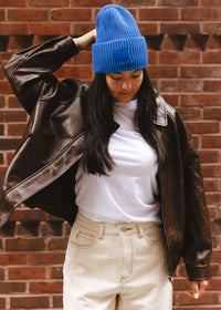 Adult Mad Hatter Ribbed Knit Beanie - Cobalt