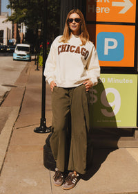 Chicago Collegiate Cord Mock Neck Sweatshirt - Ivory & Espresso