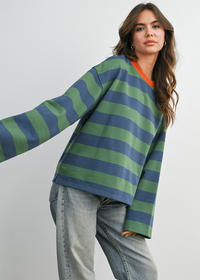 Arlo Striped Contrast Top - Blue & Green