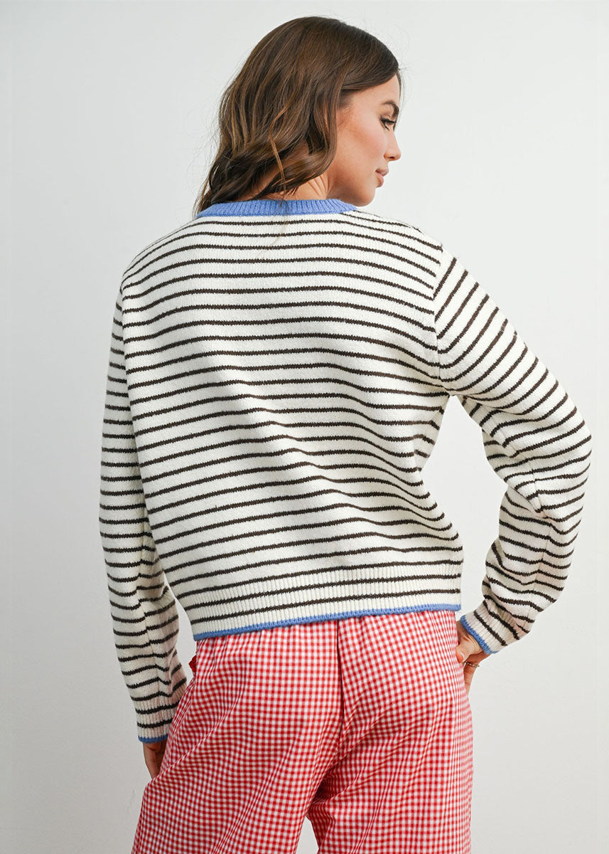 Sailor Stripe Cardigan - Ivory & Blue