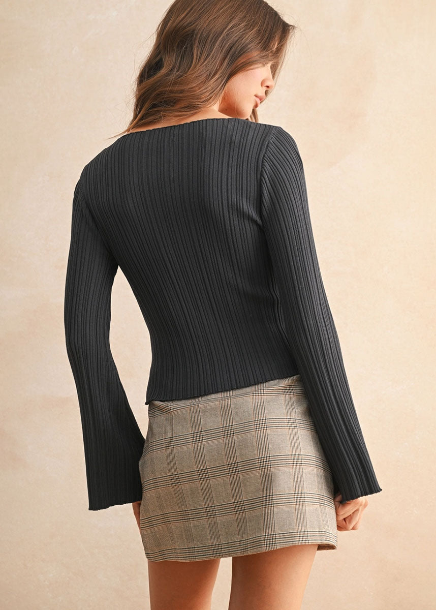 Gwendolyn Ribbed Long Sleeve Top - Charcoal