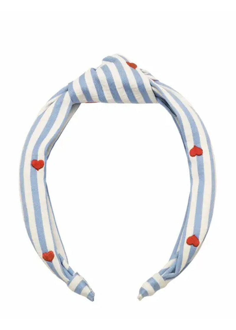 Stripy Embroidered Heart Knotted Headband