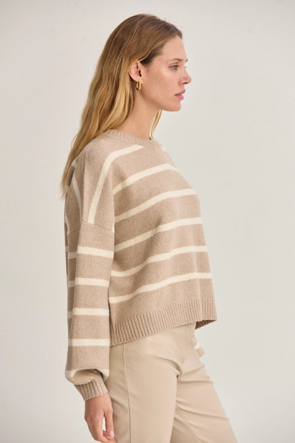 Jenny Balloon Sleeve Stripe Sweater - Sand & Ivory