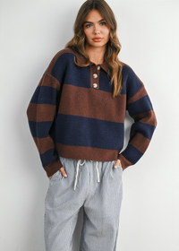 Myla Collared Sweater - Brown & Navy