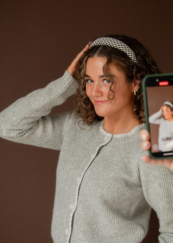 White & Black Checked Headband