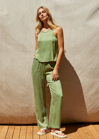 Amelia Pull On Cupro Pants - Matcha