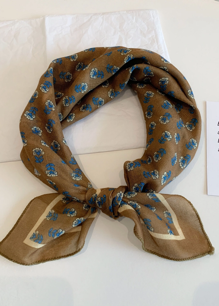 Floral Square Scarf - Coffee
