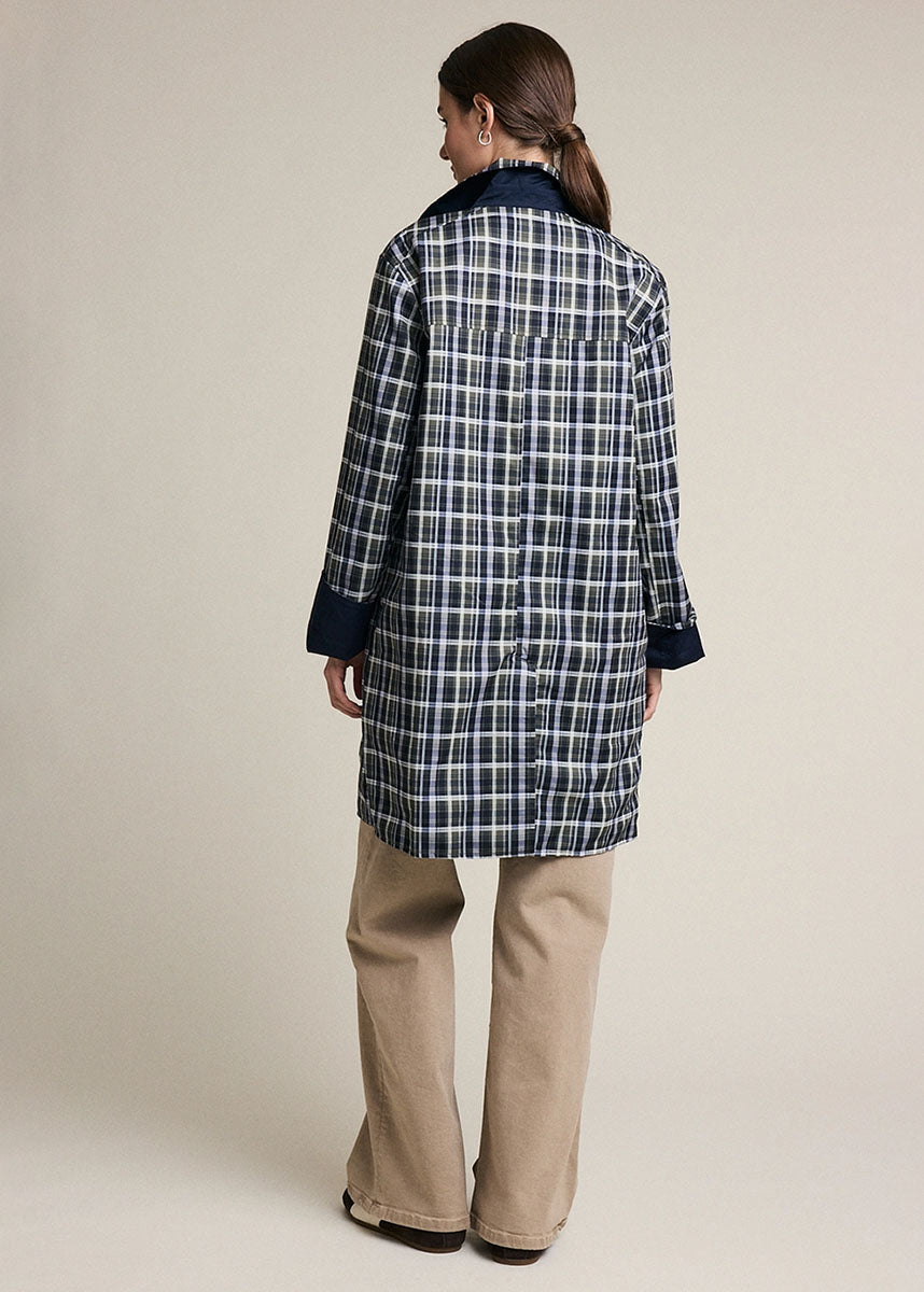 Waldorf Reversible Plaid Trench Jacket - Navy