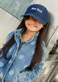 Toddler New York. Dad Hat - Dark Denim & White Embroidery