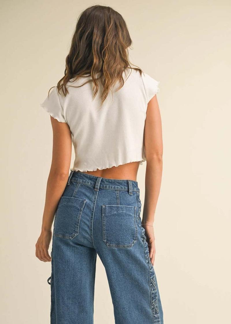 Mel Waffle Top - White