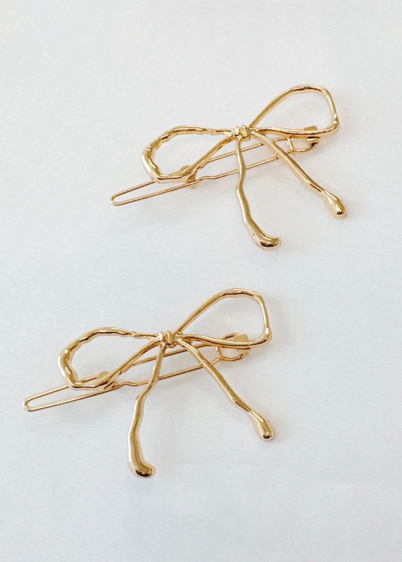 Wobbly Gold Metal Bow Hair Clips (Set of 2)