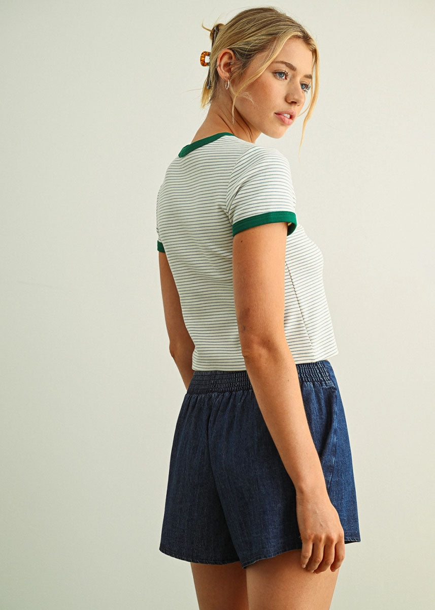 Saoirse Striped Ringer Tee - Green