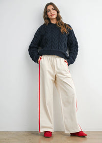 Eagan Striped Drawstring Track Pants - Ivory & Red