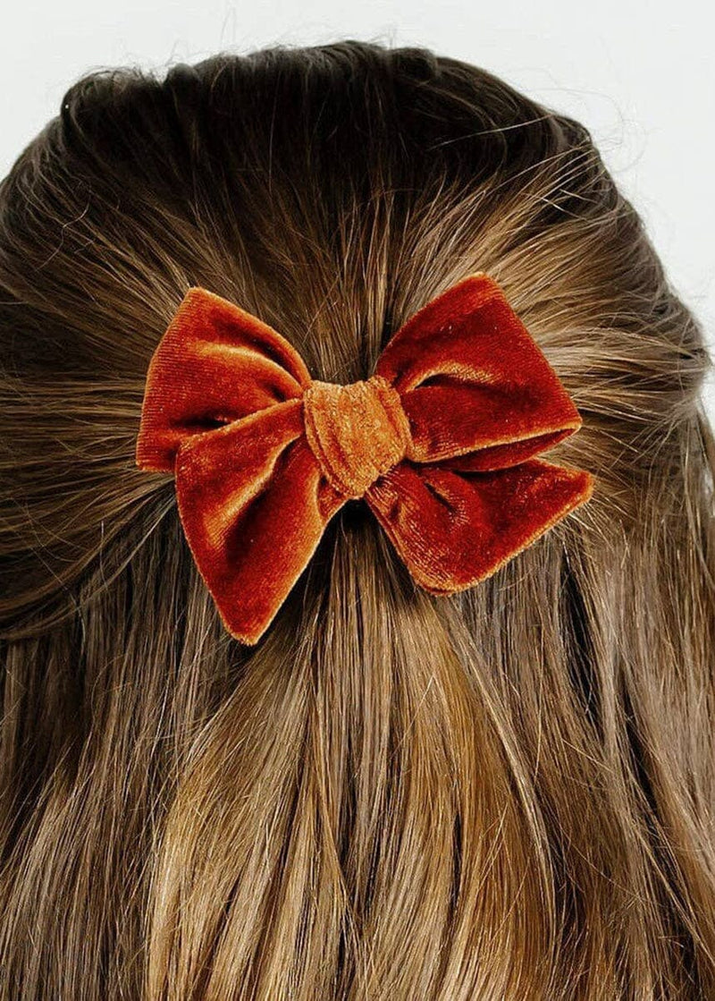 Small Velvet Bow Clip - Rust