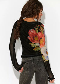 Lilly Printed Mesh Long Sleeve - Black Combo