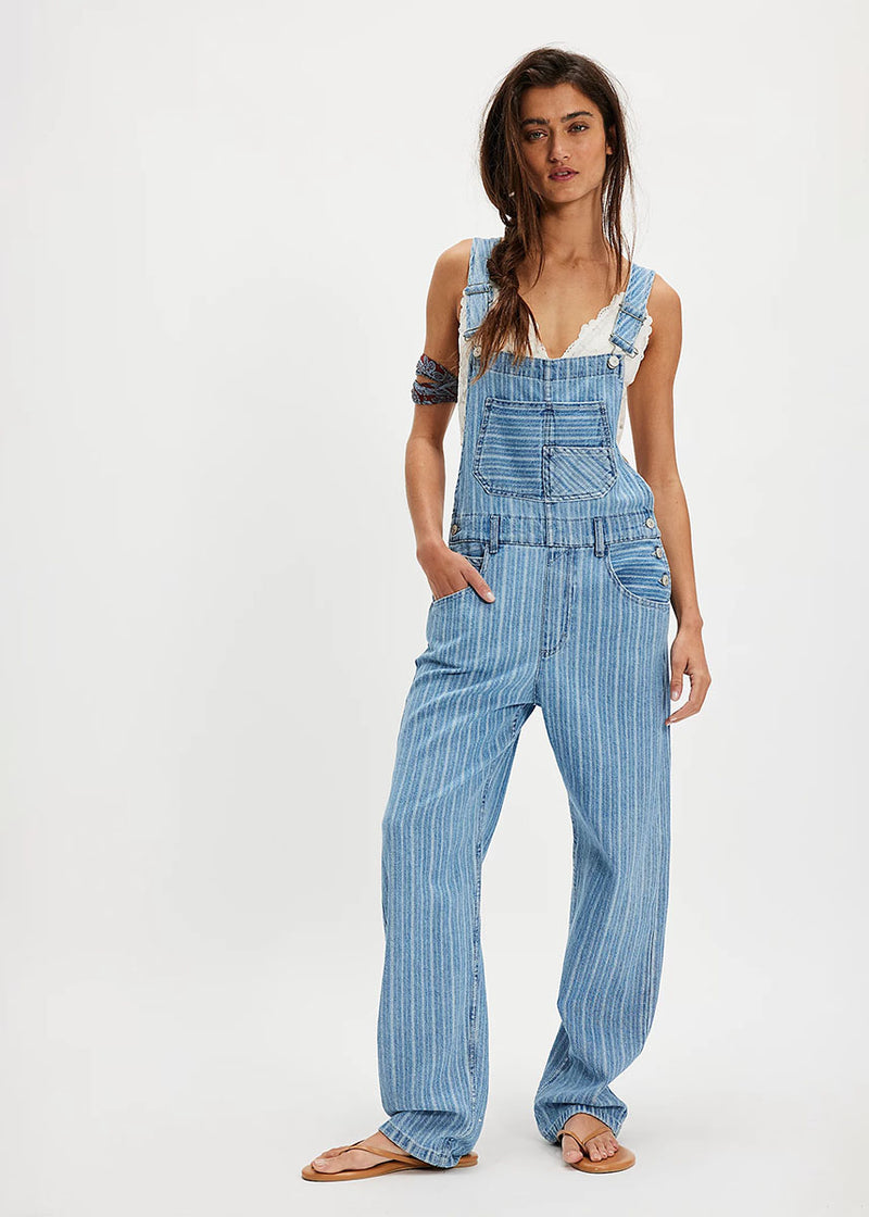 Ziggy Stripe Denim Overalls - Beachcomber