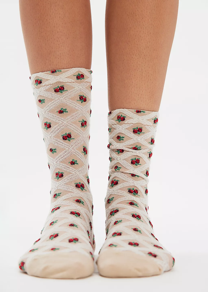 Floral Jacquard Trouser Socks - Ivory