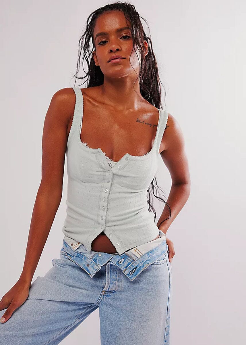 End Game Pointelle Tank - Pale Aqua