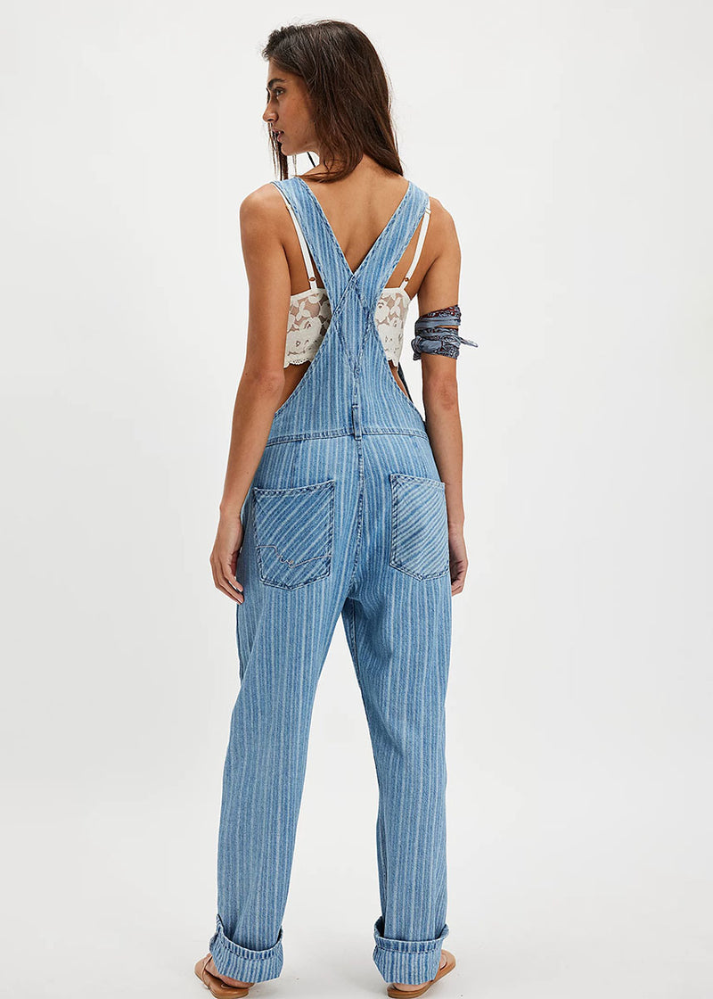 Ziggy Stripe Denim Overalls - Beachcomber