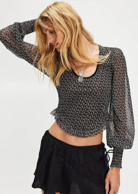 Dottie Bow Print Top - Black Combo